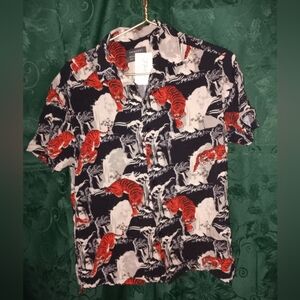 Primark button down Japanese Tiger Short Sleeve Shirt